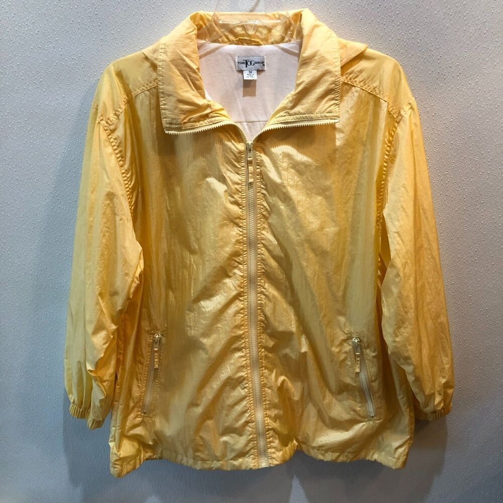 The Tog Shop Jacket Womens Size 1X Yellow Windbreaker with Hood Lined